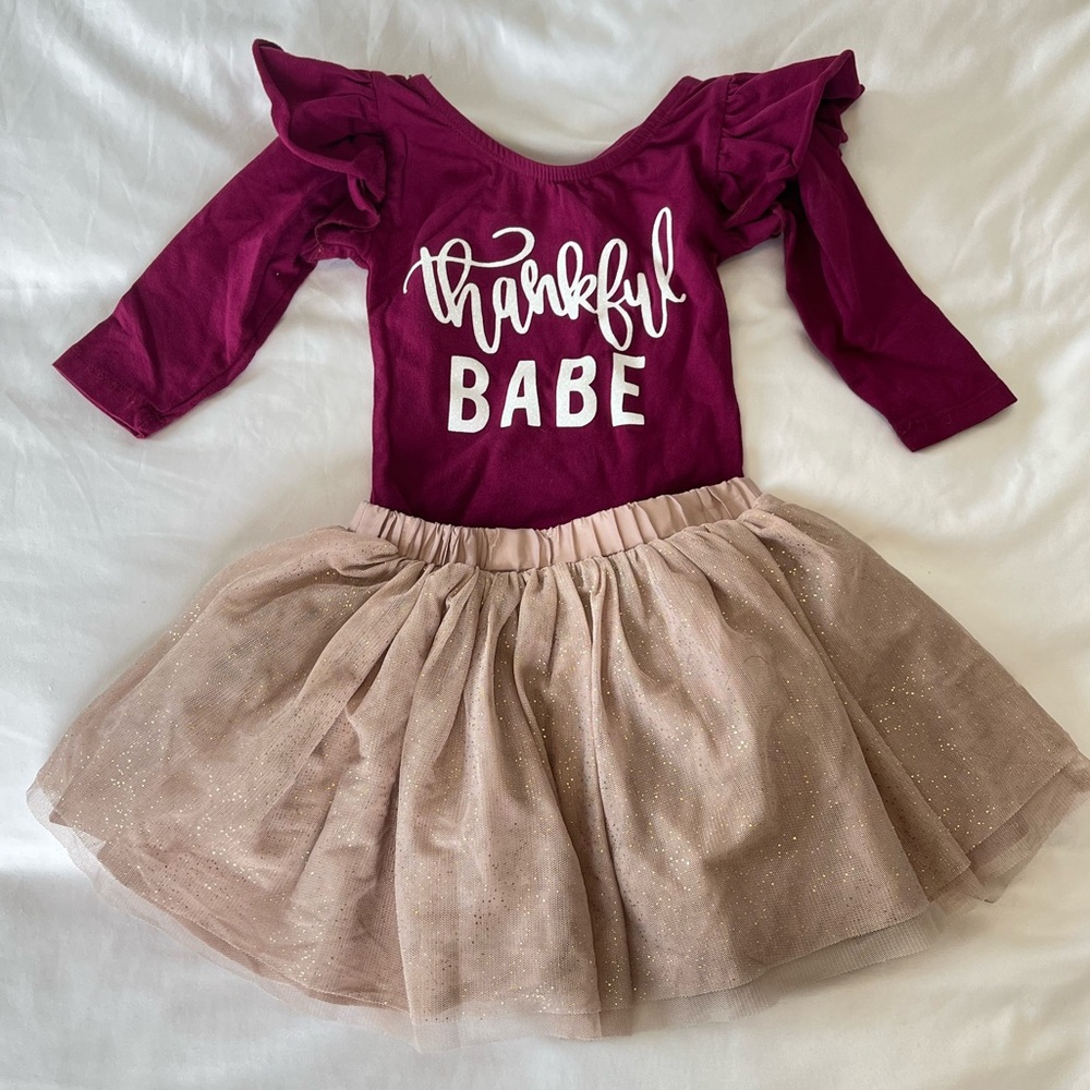 Thanksgiving onesie with tulle skirt outfit for baby girl 18-24m